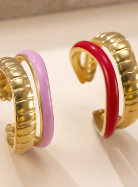 跨境爆款钛钢滴彩油戒指