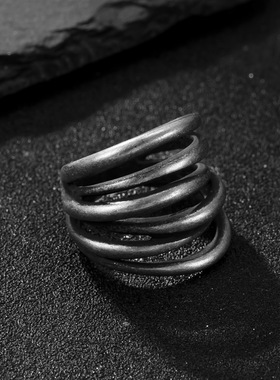 跨境男士镂空抹黑钛钢戒指