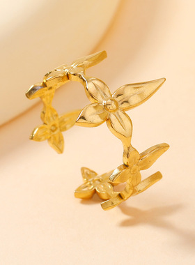 欧美法式复古钛钢贝壳花朵戒