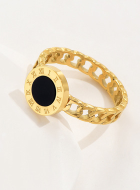 跨境不锈钢镂空罗马数字钛钢戒指