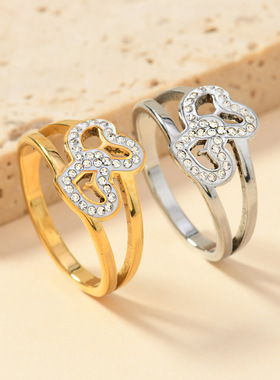 欧美爆款镂空爱心镶钻戒指