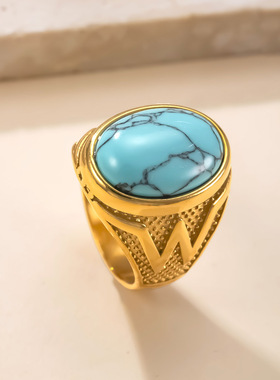 不锈钢蓝松石情侣对戒