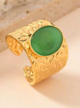 欧美复古不锈钢天然石戒指