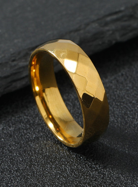 欧美时尚不锈钢菱形素圈戒指