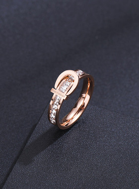 新款钛钢玫瑰金戒指女时尚表带形