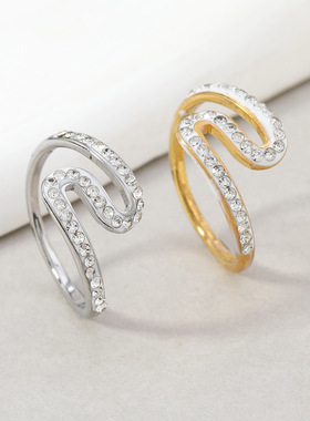 跨境热销轻奢波浪陶泥钻戒