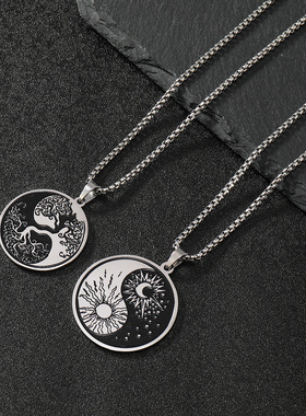 钛钢生命树太极项链62