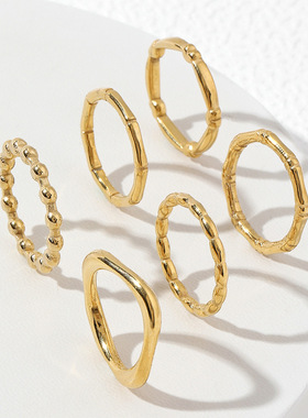 跨境新品油压不锈钢竹节戒指