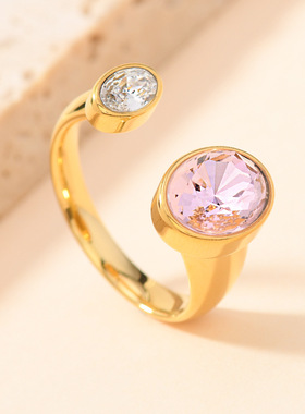 欧美跨境钛钢锆石椭圆戒指