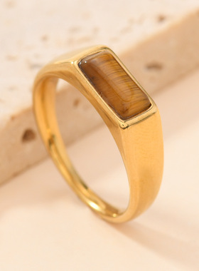 欧美不锈钢长方形天然石情侣对戒