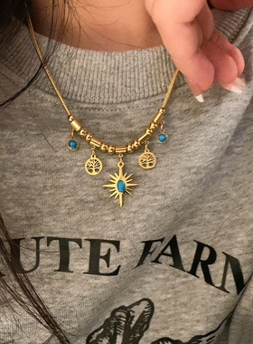 星芒生命复古太阳花项链