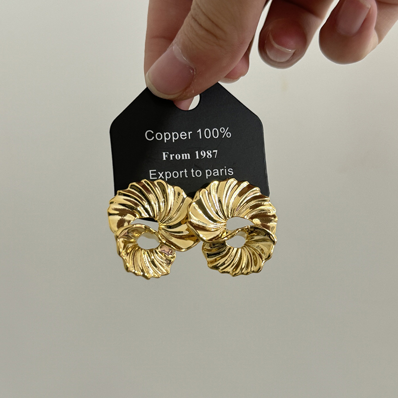 欧美金属螺旋纹理花朵耳钉简约设计感个性耳环耳饰2025新款爆款女