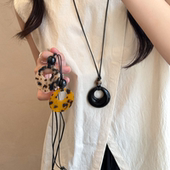 玳瑁色圆圈吊坠项链女轻奢高级感长款 复古小众设计配饰品气质时尚