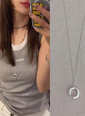 向日葵同款银色吊坠毛衣链百搭