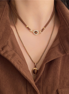 叠戴日韩复古时髦钛钢吊坠高级感