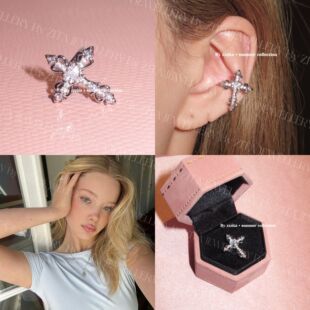 荆棘玫瑰小众无耳洞闪钻十字架耳骨夹耳夹简约气质时尚女款装饰品