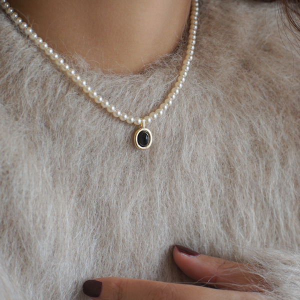 日韩黑色珍珠项链女2024新款