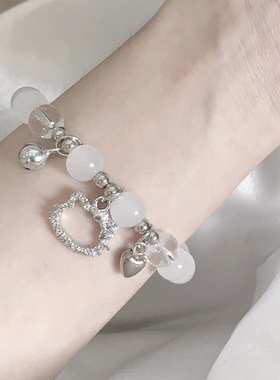 日韩清透白Kitty猫水晶串珠手链