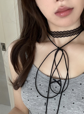 日韩蕾丝丝带叠戴蝴蝶结项链