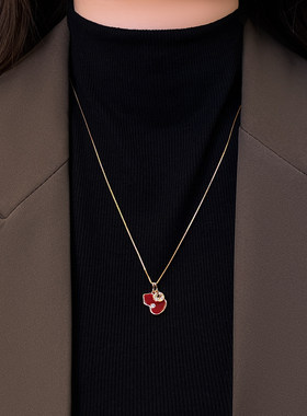 红色葫芦金色锆锆钱币毛衣链