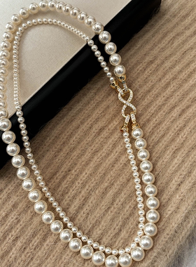 可拆分新款爆款双层珠珠设计感百搭项链夏轻奢小众锁骨链七夕礼物