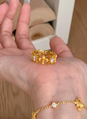 超级重工!vintager中古鸢尾花蕾丝戒指女轻奢小众高级感食指戒指