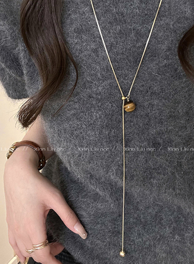 日韩虎眼石长款项链女新款