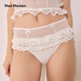 女2025夏三角裤 MadMaiden意燃物「纯白蛋糕」蝴蝶结性感蕾丝内裤