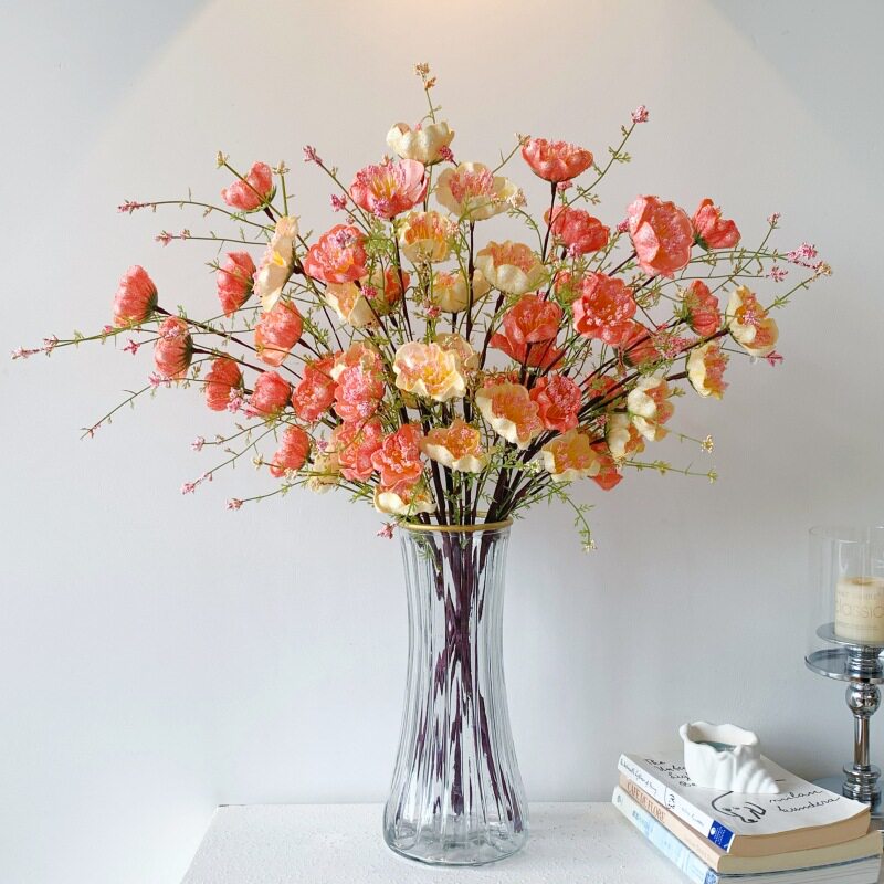杜鹃花真花干花组合摆件客厅餐桌