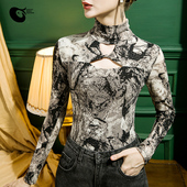 摩登交谊舞衣服 优雅大方舞蹈练功服长袖 时尚 高领拉丁舞上衣女新款