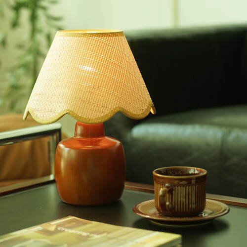 波浪藤编复古台灯法式卧室中古vintage灯实木卧室床头灯