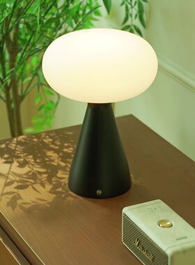 中古风实木蘑菇充电台灯