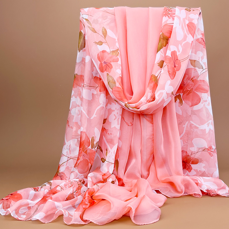杭州雪纺丝巾女夏季长款防晒沙滩巾韩版印花围巾百搭纱巾披肩两用
