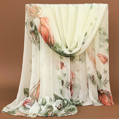 时尚长款百搭围巾高档中年披肩沙滩洋气女士丝巾新款夏季防晒纱巾