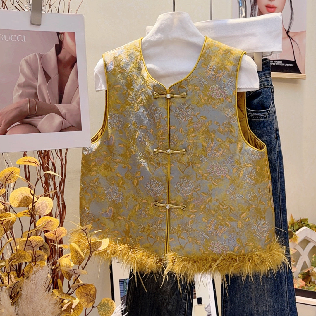 七七新中式复古提花休闲加厚拼接毛毛马甲209303,女装/女士精品,马夹,淘宝优惠券,粉丝福利购,淘宝优惠卷