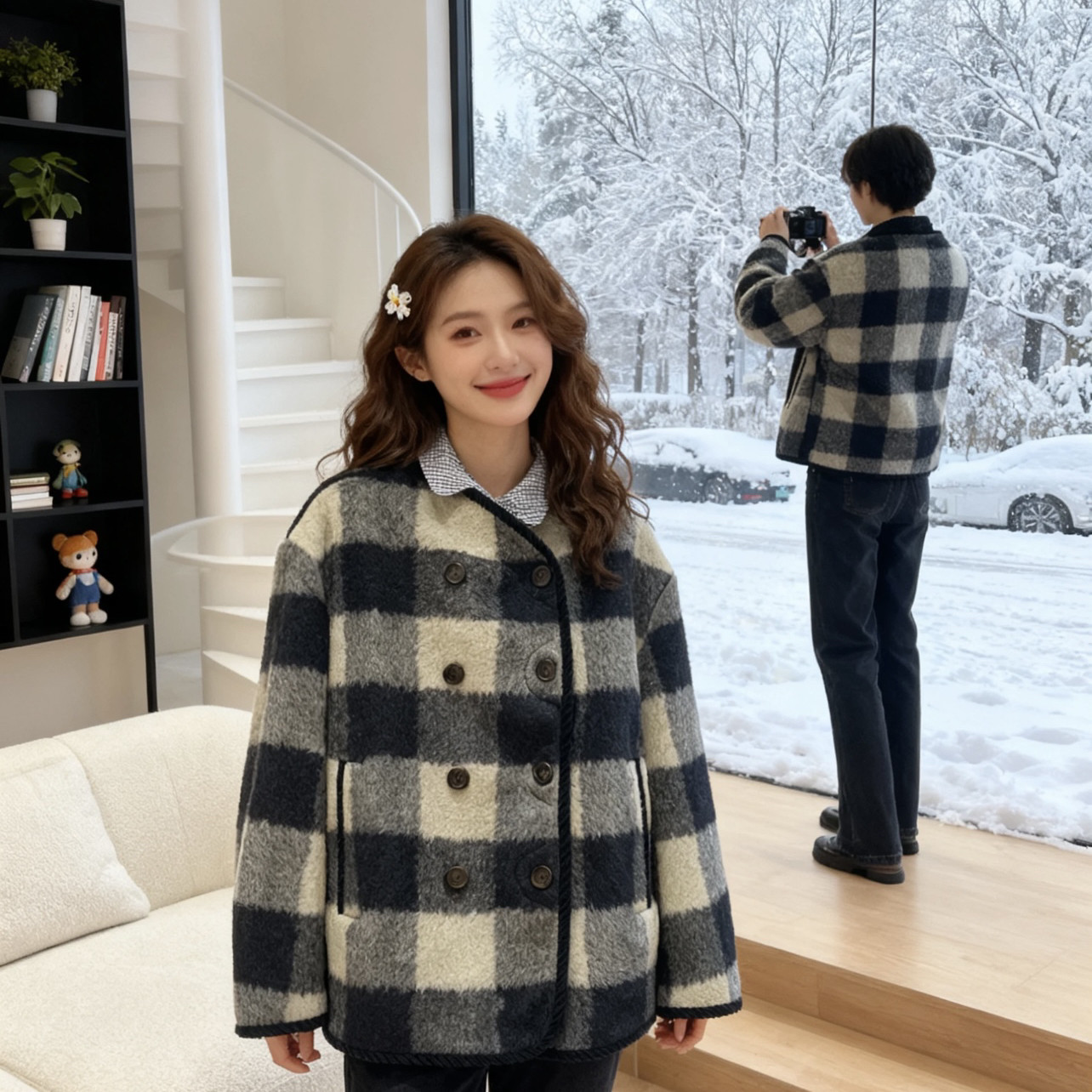 七七店2025冬上新复古包边设计格纹毛呢外套短外套QF19-507,女装/女士精品,时尚套装,淘宝优惠券,粉丝福利购,淘宝优惠卷