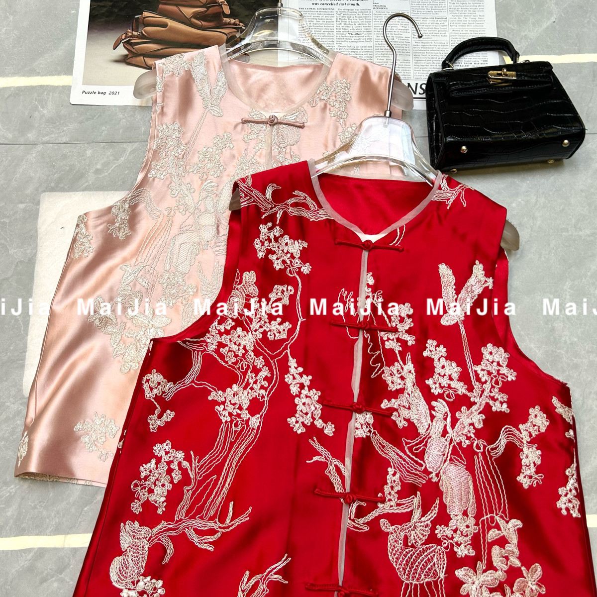 七七小众设计轻奢风高级感盘扣缎面刺绣马甲（含50真丝）YS1-J473,女装/女士精品,马夹,淘宝优惠券,粉丝福利购,淘宝优惠卷