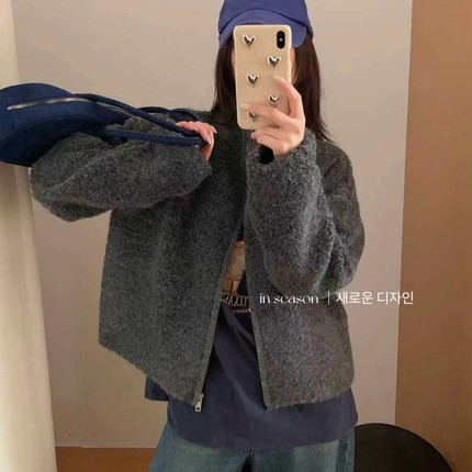 七七小众设计加厚保暖拉链开衫外套保暖毛衣（含20羊毛）MN-1449
