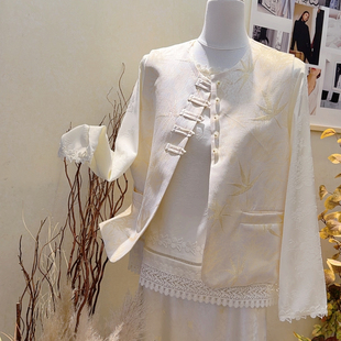 七七26年春款新中式植物竹叶盘扣优雅马甲(不含下装+内搭)9176