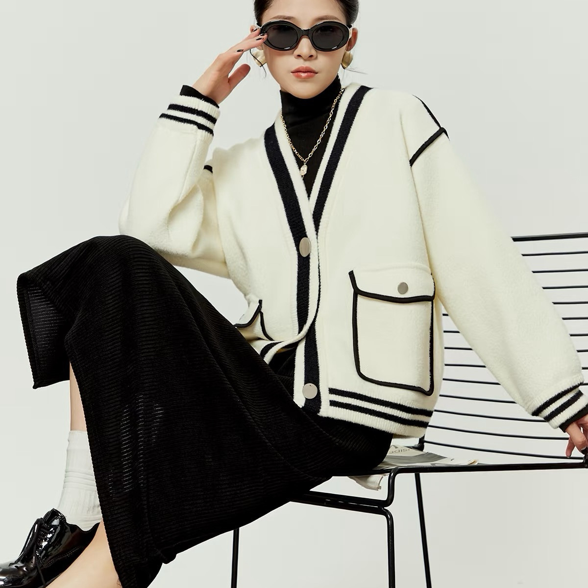 七七设计慵懒风～小香风撞色双面呢宽松短外套针织开衫26925,女装/女士精品,毛针织衫,淘宝优惠券,粉丝福利购,淘宝优惠卷