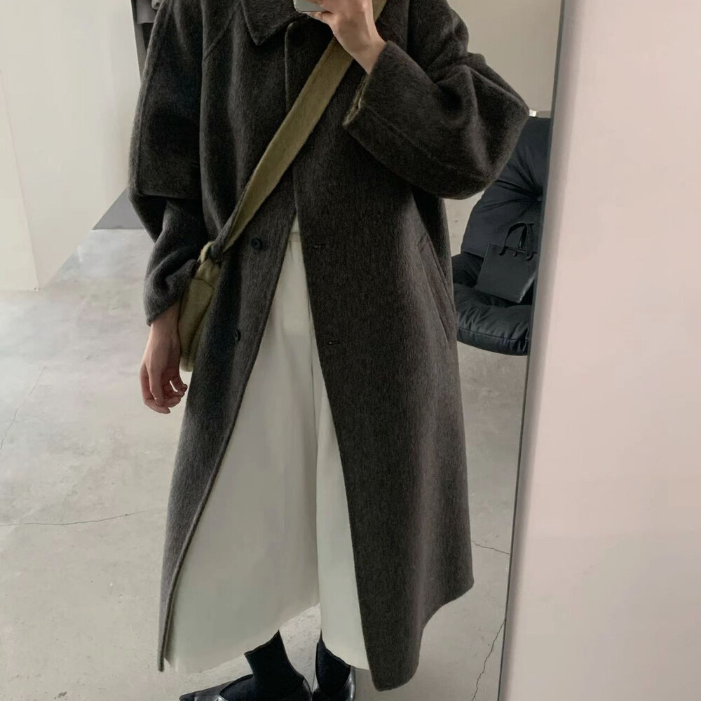 七毛拼接撞色线迹宽松外套羊毛外套(配可拆包包)(含90绵羊毛)722