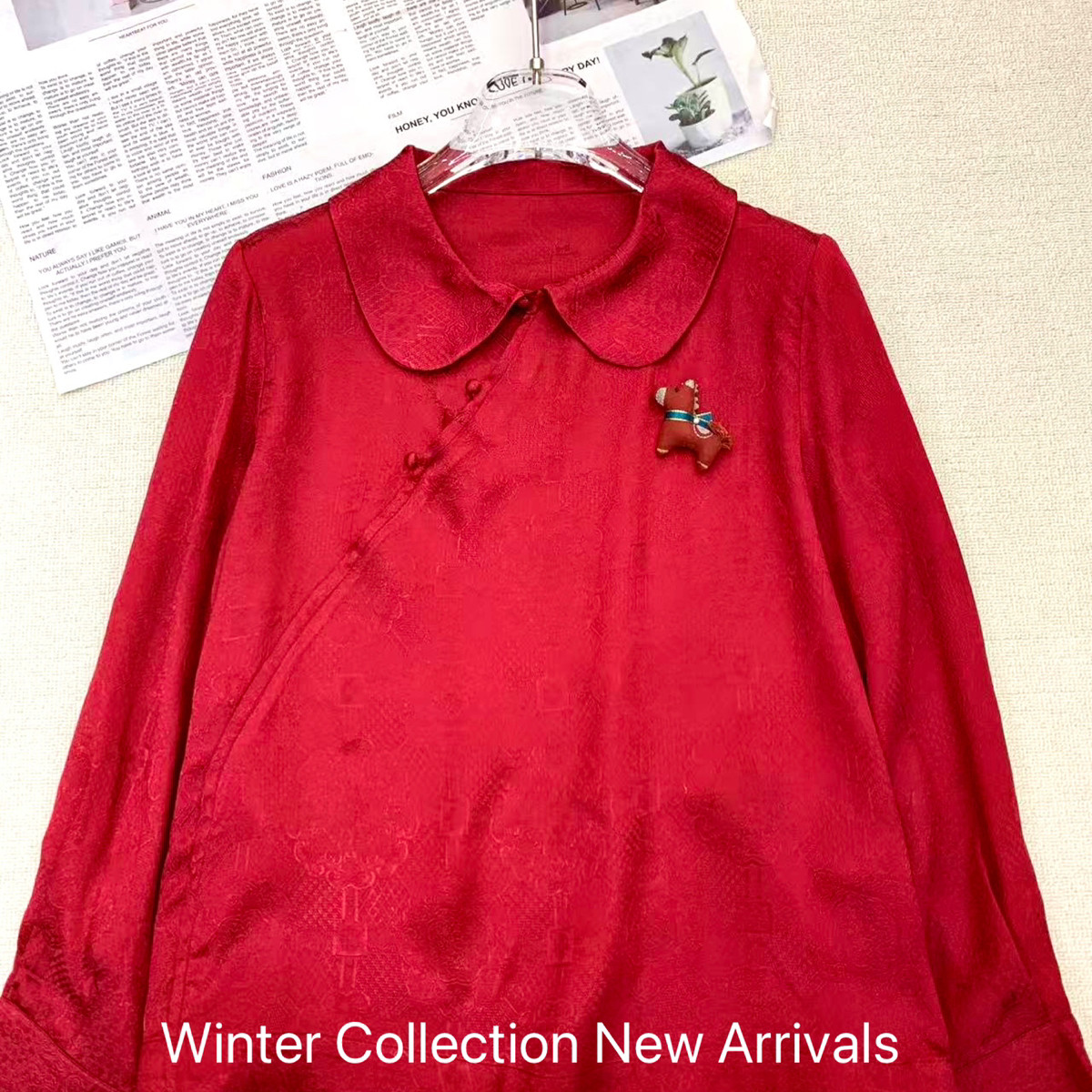 七七早春上新翻领暗纹提花小马斜襟上衣小衫（含70真丝）ys-3299