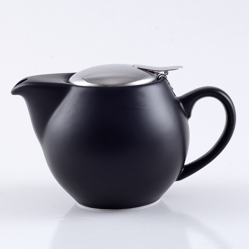 简约陶瓷茶壶带不锈钢滤网黑白咖茶壶
