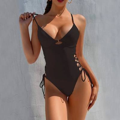 One Piece Monokini Swimsuit Women Sexy Sling Lace Up Bikini