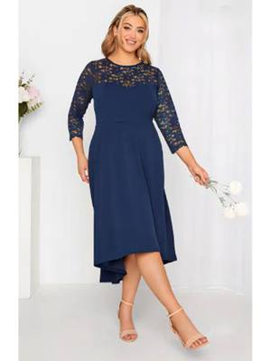 Plus Size Dresses for Women Navy Blue Lace Sweet Midi Dress