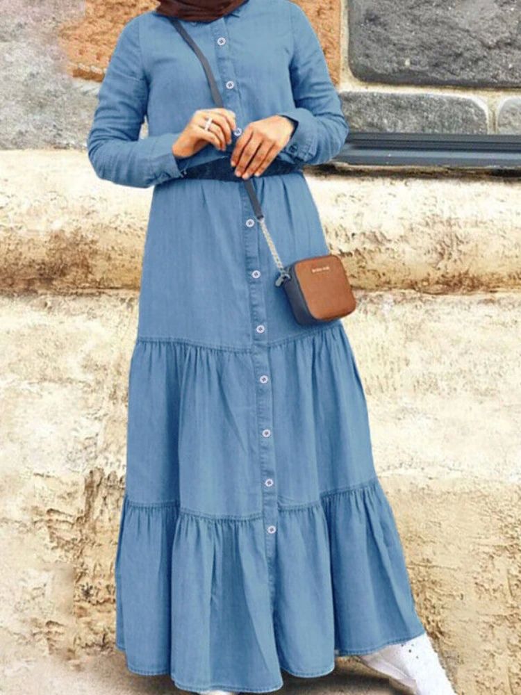 Spring and Summer New Women's Elegant Denim Dress Standing N-封面