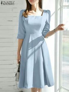 Summer Square Half Sleeve Women Collar Fashion Sundres Dress