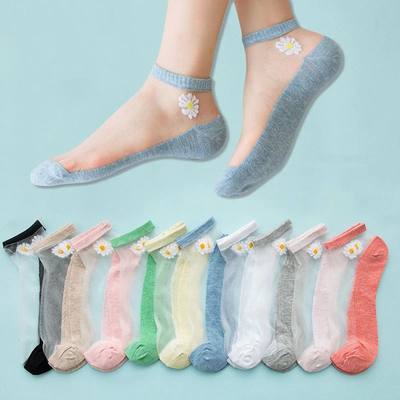 5Pairs Summer Woman Silk Socks Ankle Lace Ultra-thin Girl’s