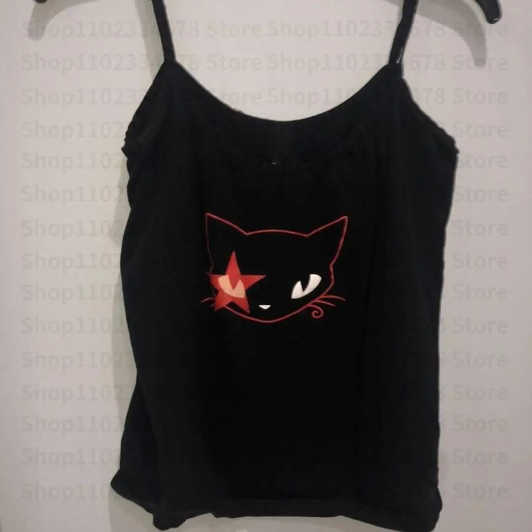 Y2K Gothic Emo Vintage Sleeveless Tank Tops Kitten Printed S 女装/女士精品 背心吊带 原图主图