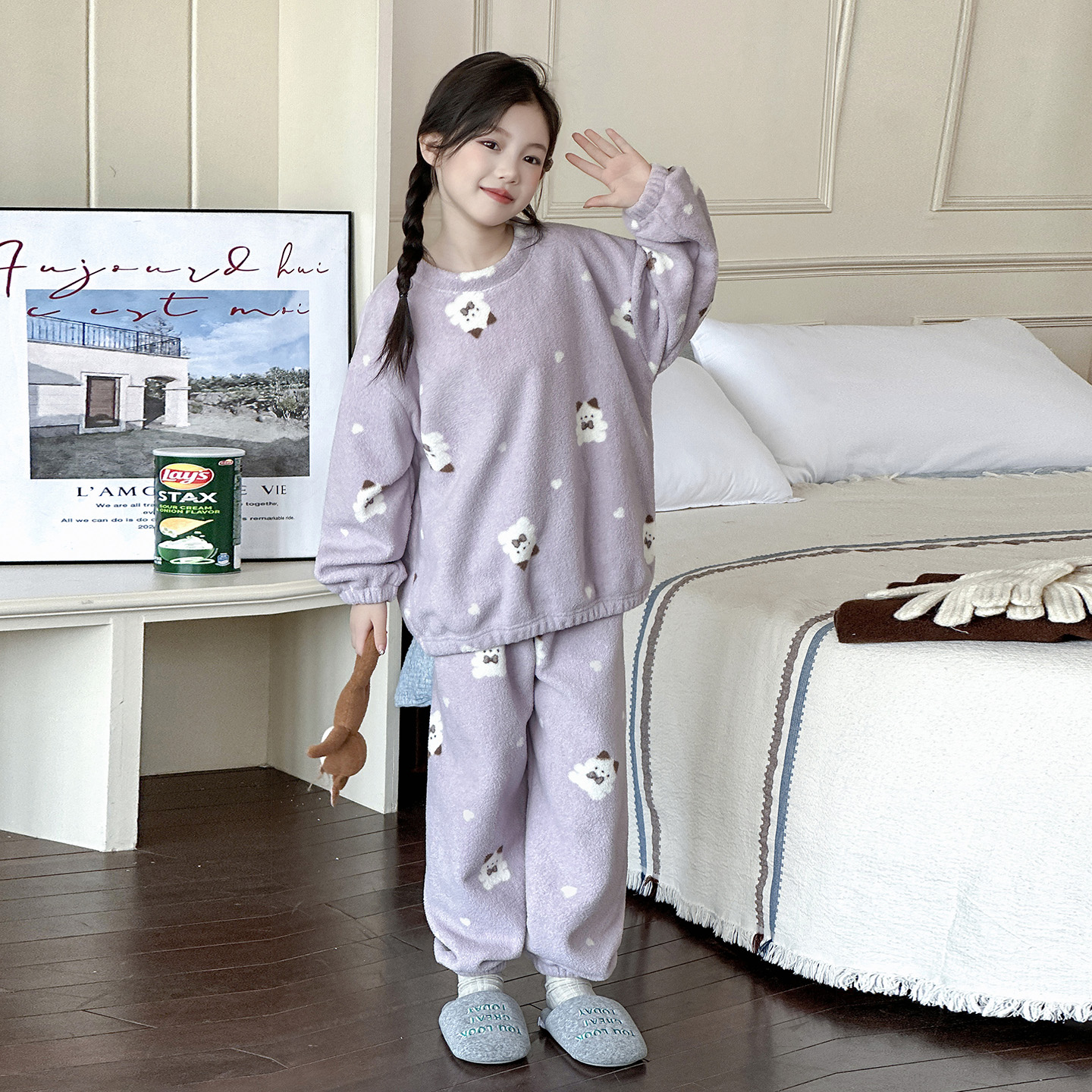 女童珊瑚绒睡衣保暖家居服两件套